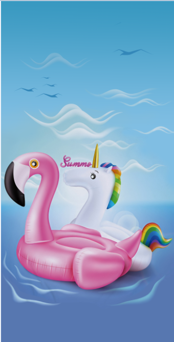 Beach Towel-Flamingo and Unicorn
