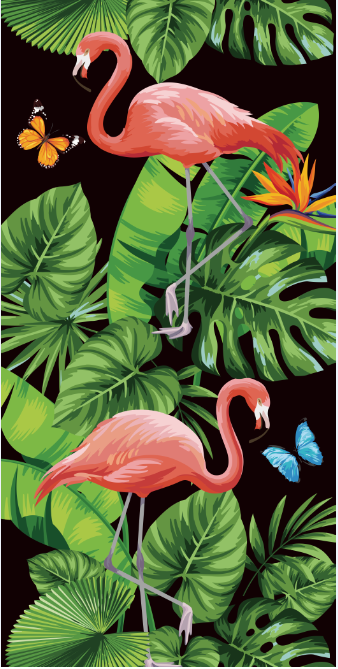 Beach Towel-Flamingo and Butterflies
