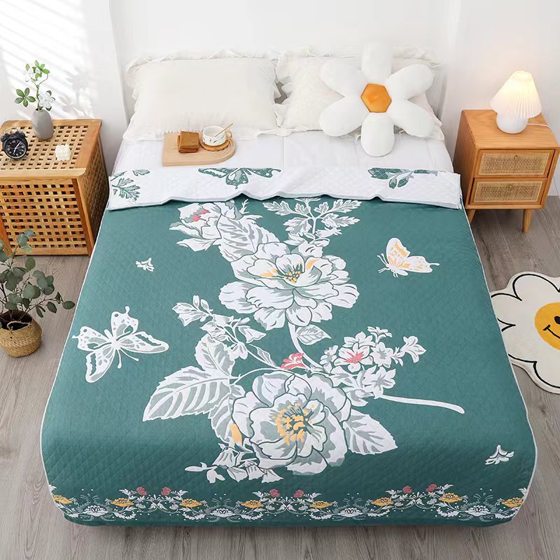 Green Flower and Butterfly Blanket