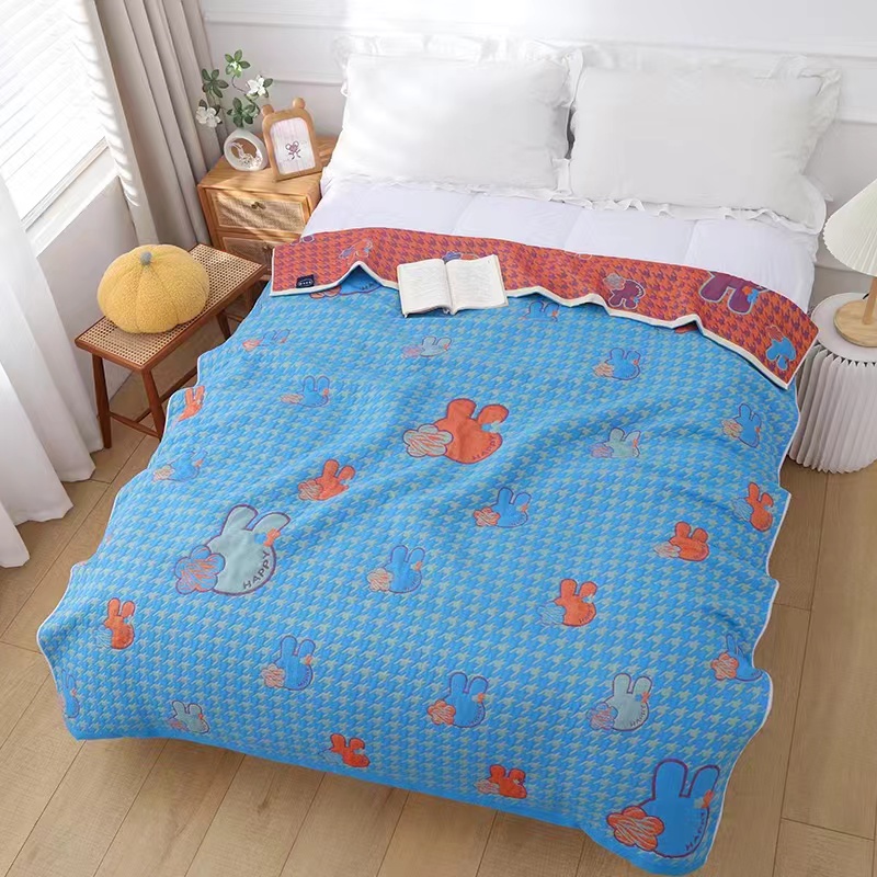 Blue Dots Happy Rabbit Blanket